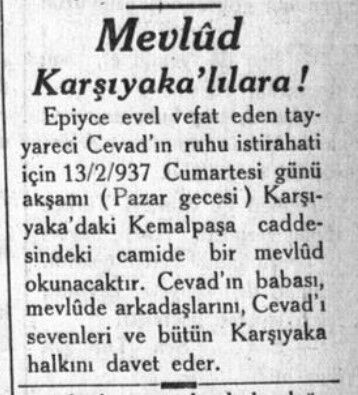 12 Şubat 1937 Anadolu Tayyareci Cevad Hüsni