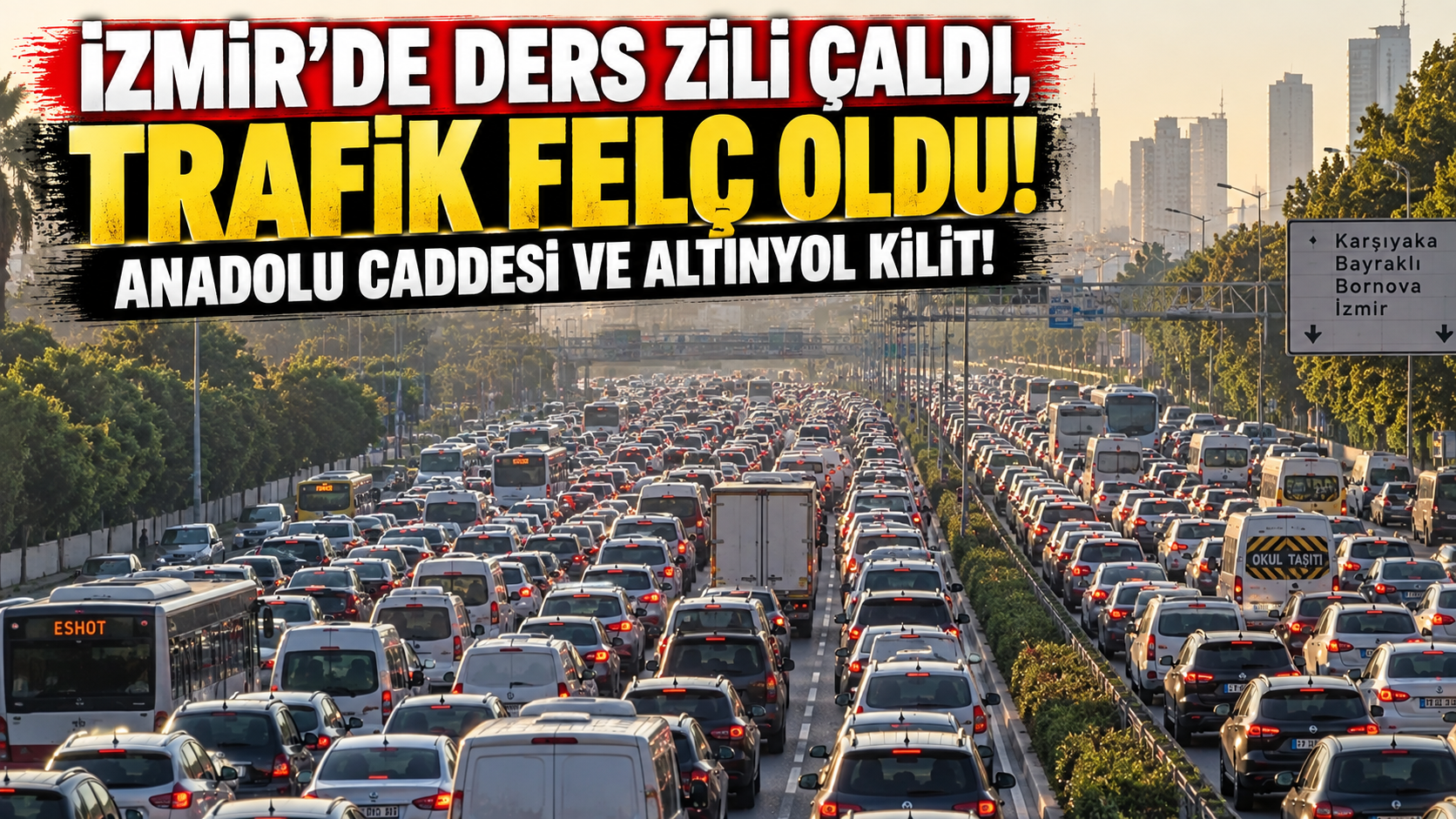 İzmir’de ders zili çaldı, trafik felç oldu: Anadolu Caddesi ve Altınyol kilit!