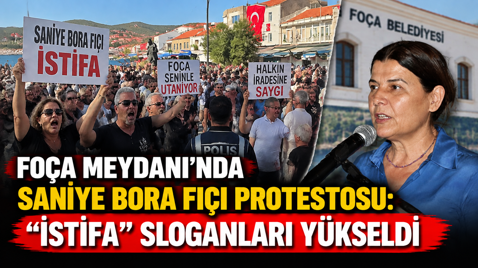 Foça Meydanı’nda Saniye Bora Fıçı protestosu: “İstifa” sloganları yükseldi