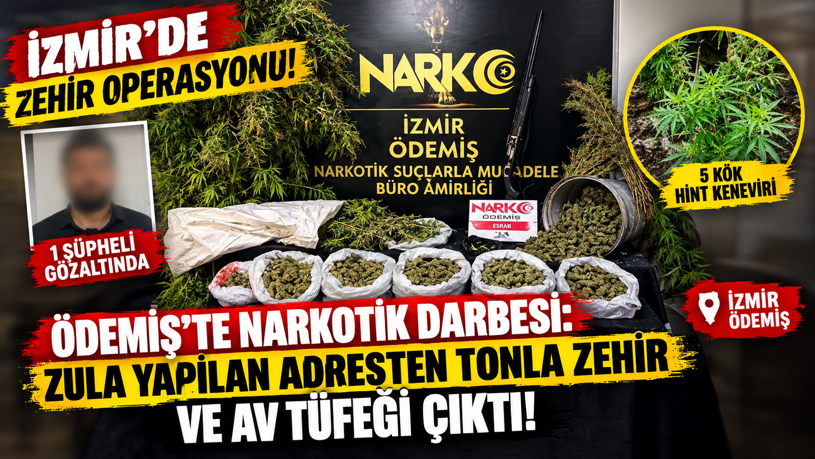 Ödemiş’te Narkotik Darbesi: Zula Yapılan Adresten Tonla Zehir ve Av Tüfeği Çıktı!