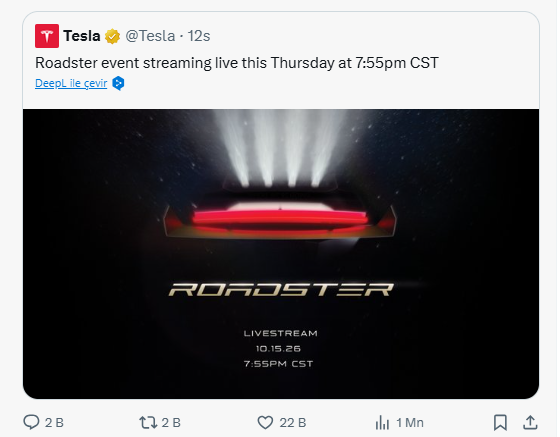 Tesla X Roadster Tanıtım Tarihi