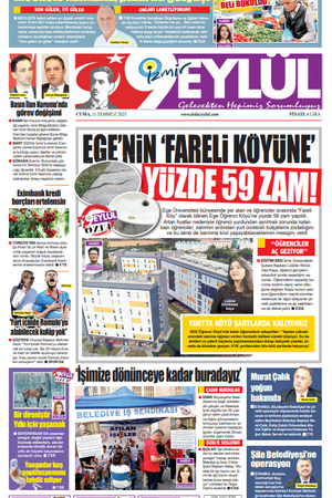 11.07.2025 Gazete 9 Eylül Manşeti